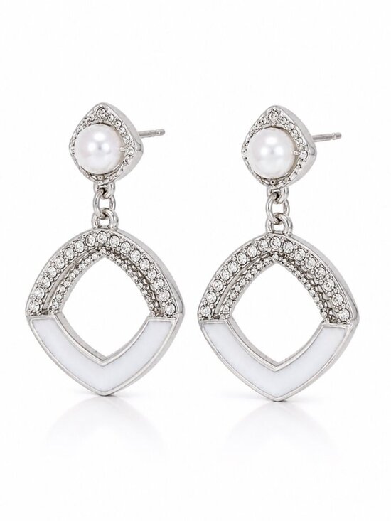Tuckernuck Jewelry - Tuckernuck Silver Pearl Rhinestone Geometric Enamel Drop Earrings
